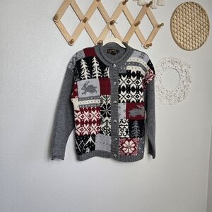 Eddie Bauer Vintage Knit Bunny Snowflake Christmas Sweater In Grey Unisex Size S